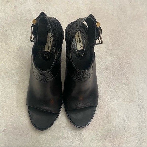 Balenciaga heeled slingback peeptoe mules black leather 38.5 - Picture 7 of 11